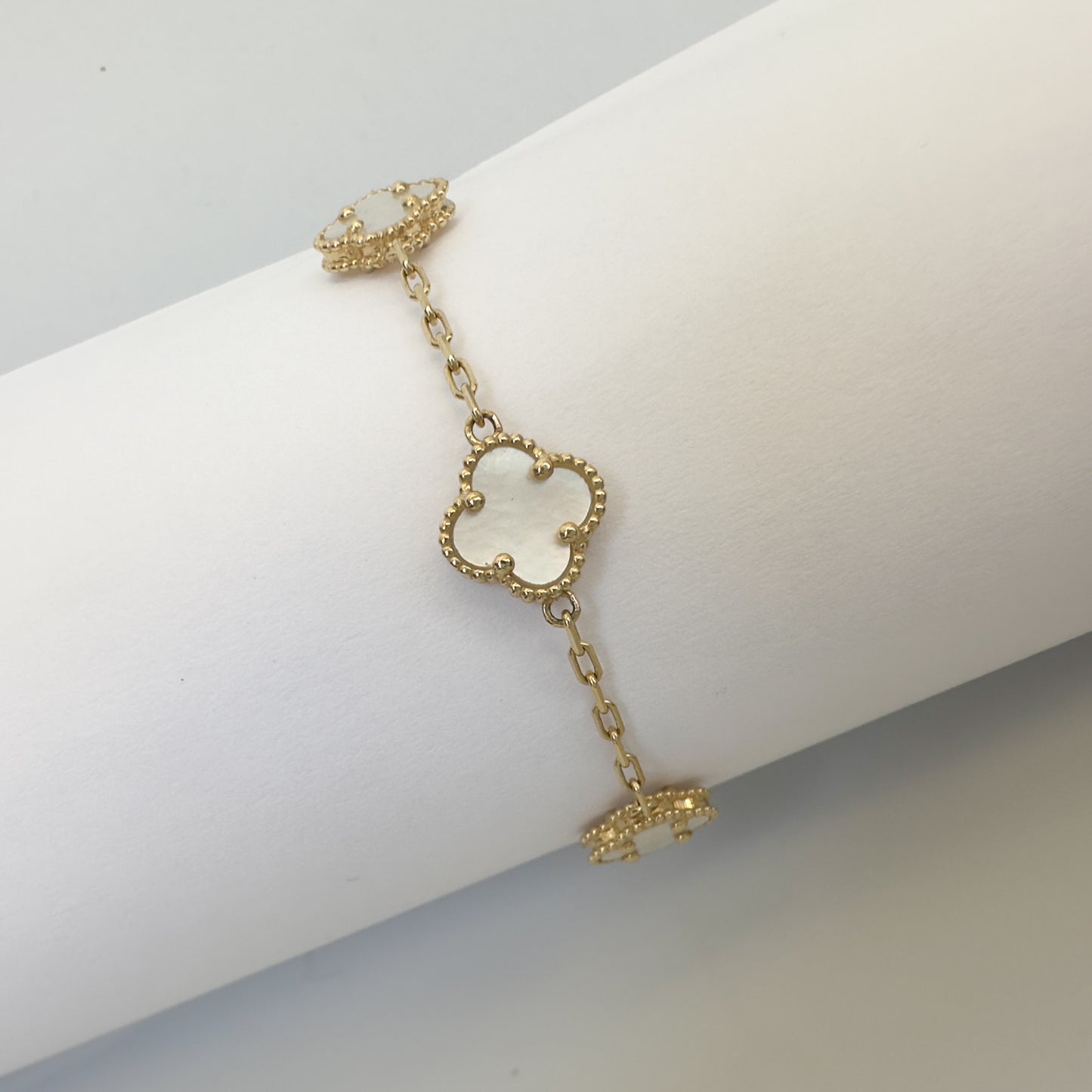 14k Yellow Gold Clover White Bracelet