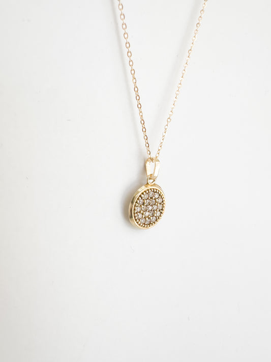 Micro-Pave Cubic Zirconia Circle Pendant Necklace In 10k Yellow Gold