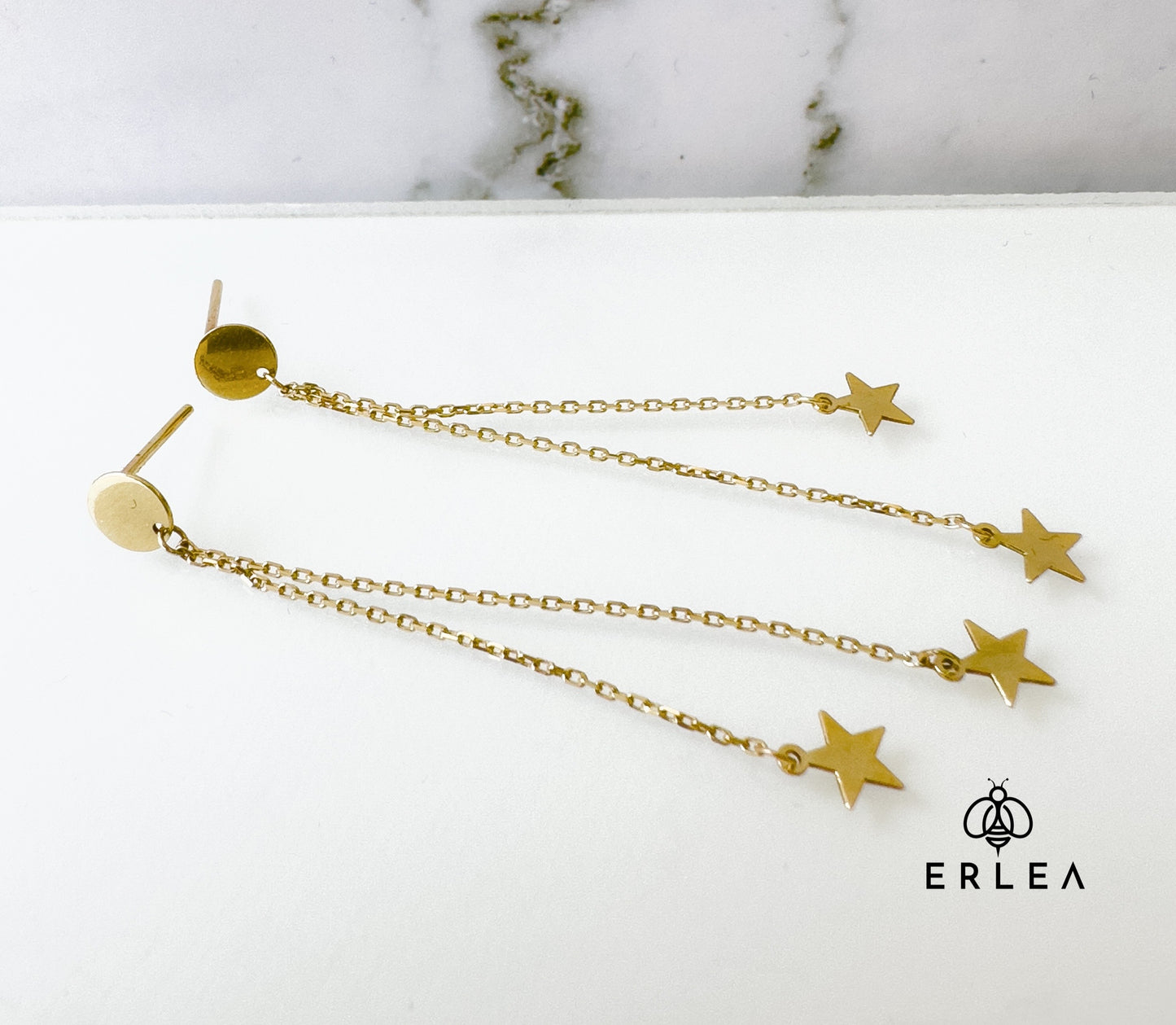 10k Yellow  Gold Star Threader Earrings