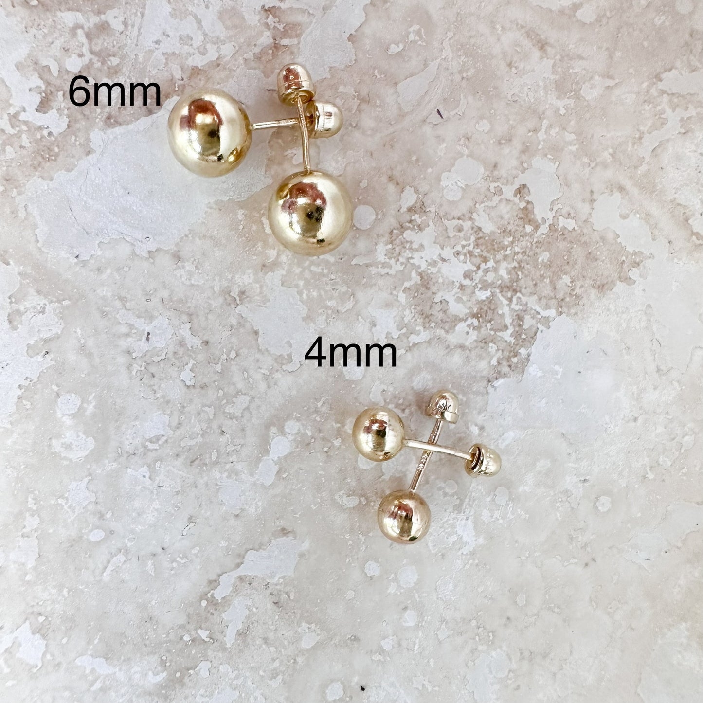 Yellow Gold Ball Earrings Stud 10k