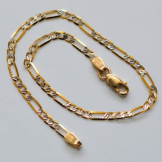 14K Solid Yellow Gold Diamond Cut Figaro Bracelet