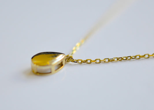 10K Solid Yellow Gold Link Chain Necklace With Drop Pendant