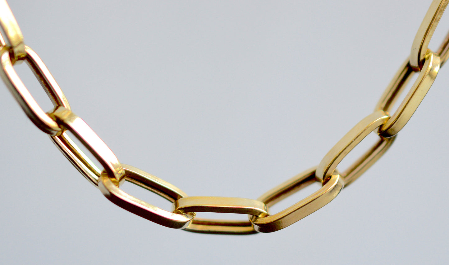 10K Solid Yellow Gold Paper Clip Link Chain