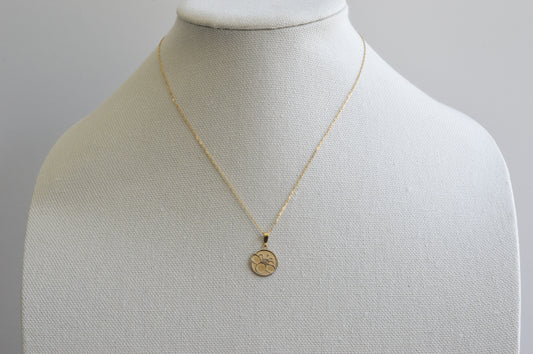 14K Solid Yellow Gold Bee Pendant Necklace