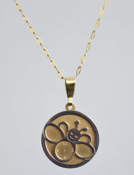 14K Solid Yellow Gold Bee Pendant Necklace