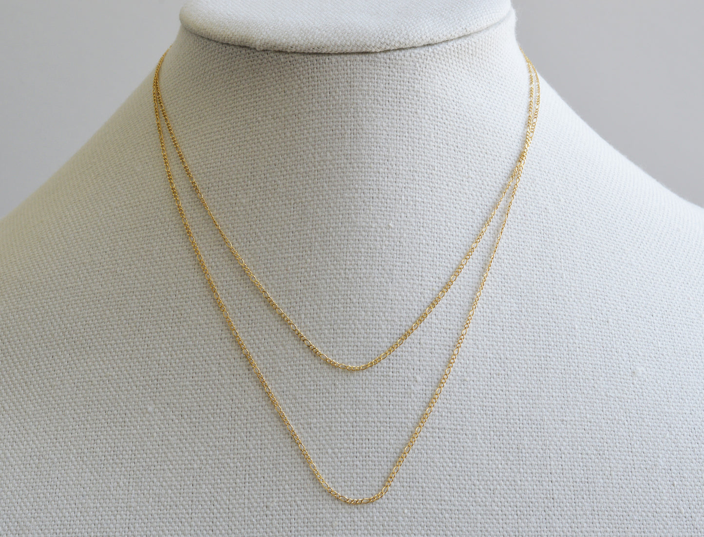 10K Solid Yellow Gold Micro Figaro Chain Necklace