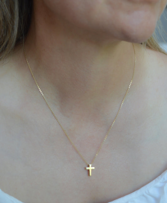 10K Solid Yellow Gold Necklace With Cross Pendant