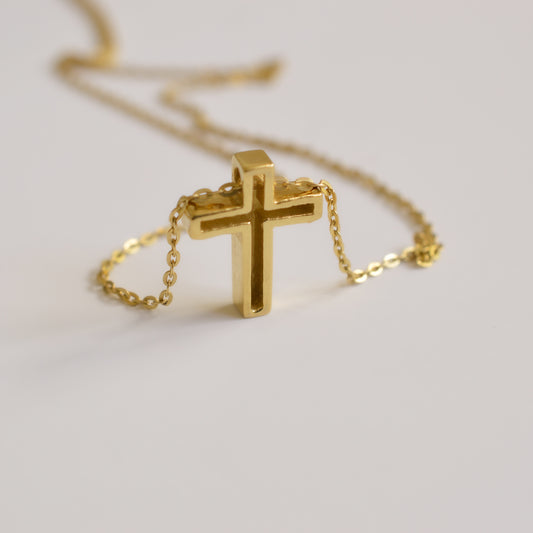 10K Solid Yellow Gold Necklace With Cross Pendant