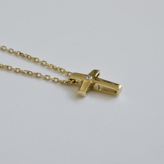 10K Solid Yellow Gold Cross Pendant Necklace