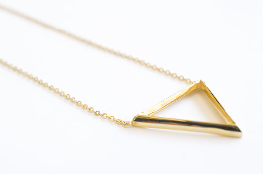 10K Solid Yellow Gold Triangle Pendant Necklace