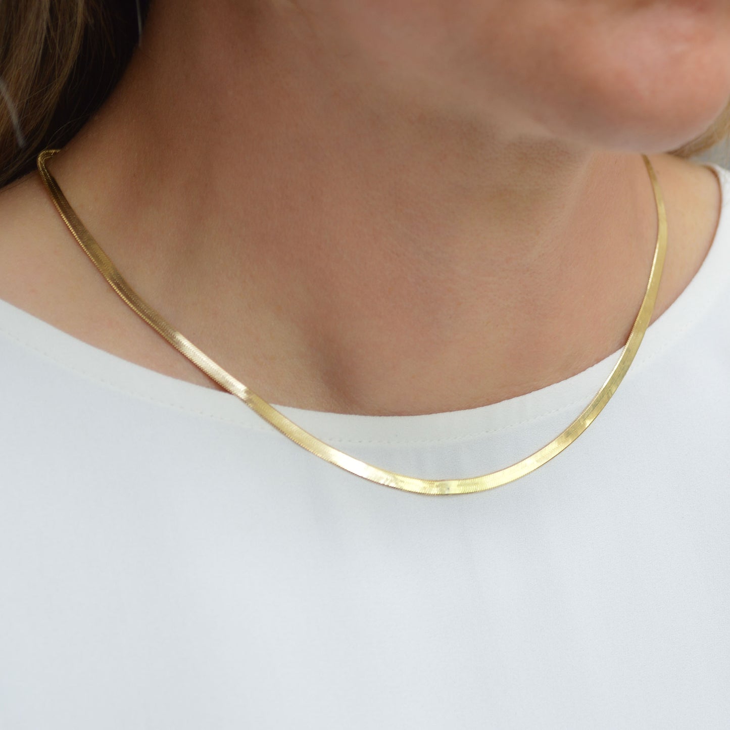 14K Solid Yellow Gold Herringbone Link Chain Necklace