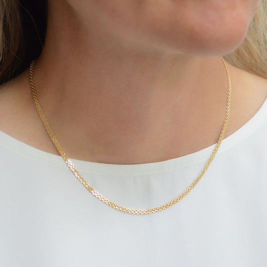 14K Solid Yellow Gold Herringbone Bismarck Chain Necklace