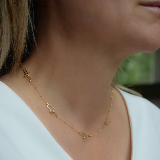 U Shape Link Yellow Gold Chain Necklace