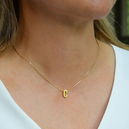 14K Solid Yellow Initial Pendant