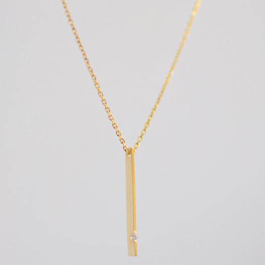 14K Solid Yellow Gold Polished Bar Necklace