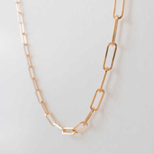 14K Solid Yellow Gold Paper Clip Link Chain