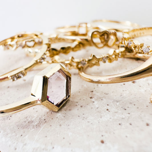 10K Solid Gold Hexagon Ring